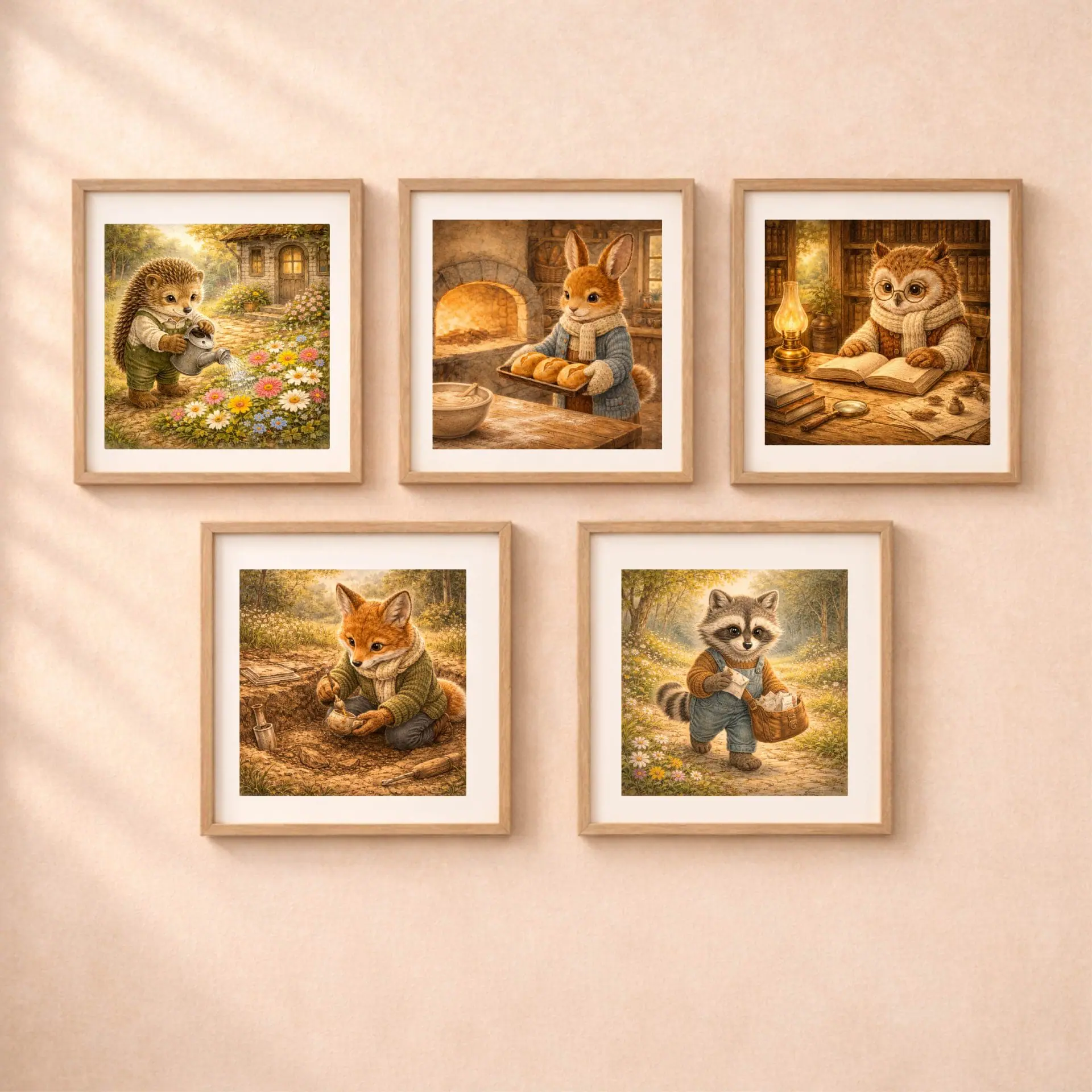 Bunny Baker Printable Wall Art Woodland Nursery Decor 6 Woodland animal professions printable wall art set bunny baker fox hedgehog owl raccoon nursery decor