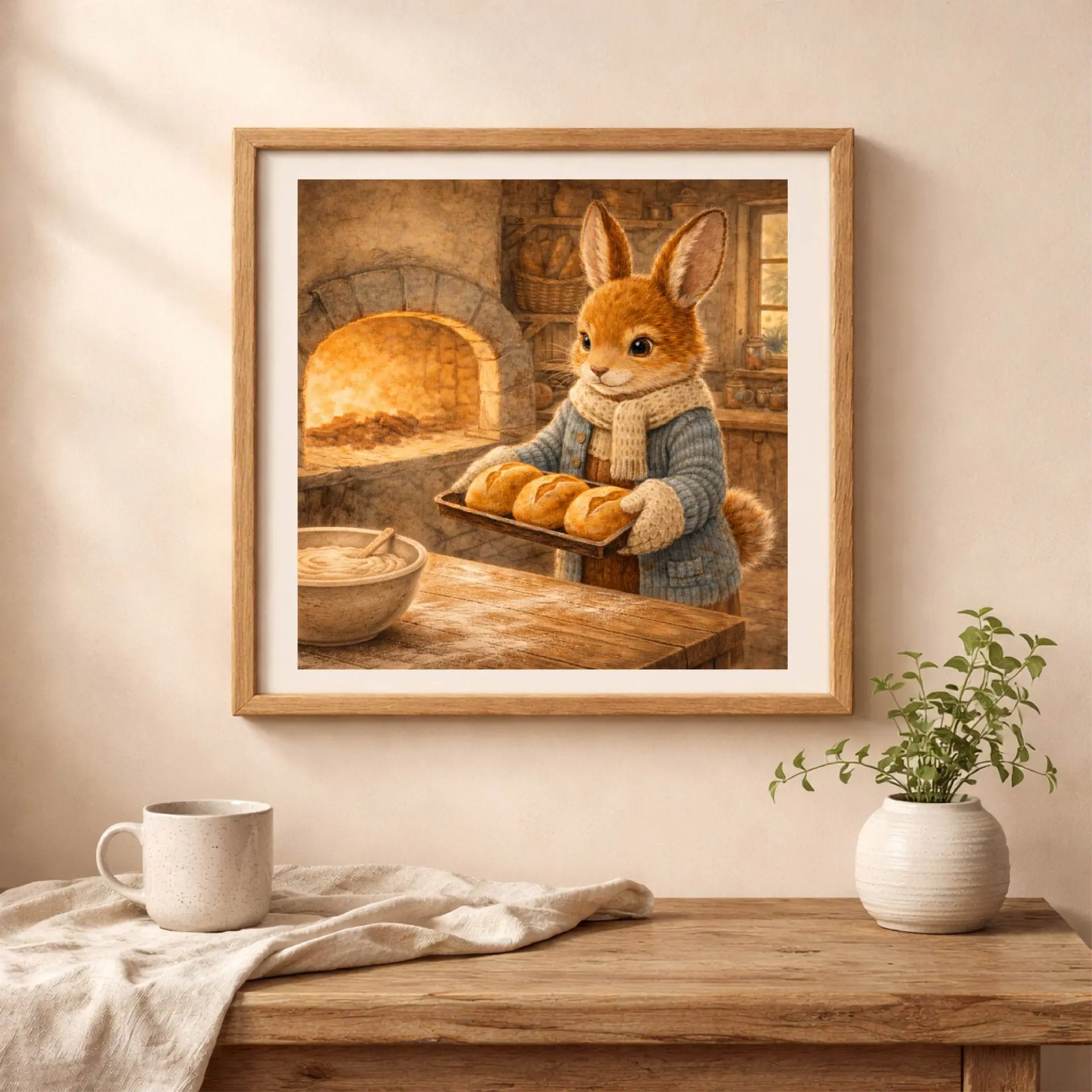 Bunny Baker Printable Wall Art Woodland Nursery Decor 2 Bunny Baker Printable Wall Art framed nursery decor woodland cottagecore interior mockup