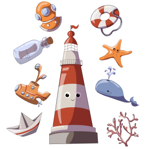 Nautical Clipart Bundle: 2 Sea Illustration Styles with Lighthous