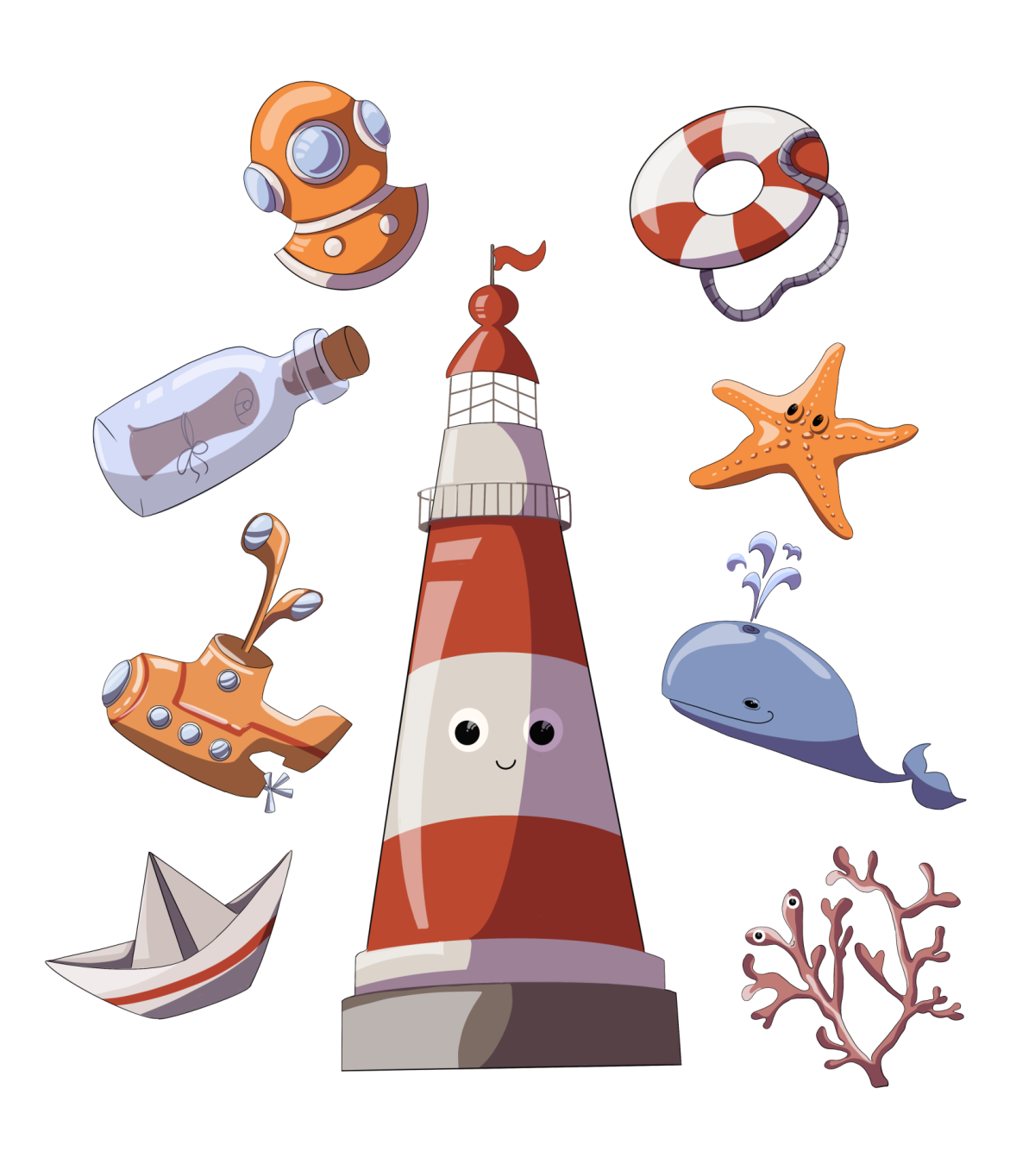 Nautical Clipart Bundle: 2 Sea Illustration Styles with Lighthous 1 Nautical Clipart Bundle: 2 Sea Illustration Styles with Lighthous