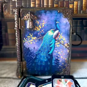 Peacock Book box, Box playing cards, Book-box for cards, Peacock tarot box, Solitaire box, Tarot card box, Peacock Jewelry box