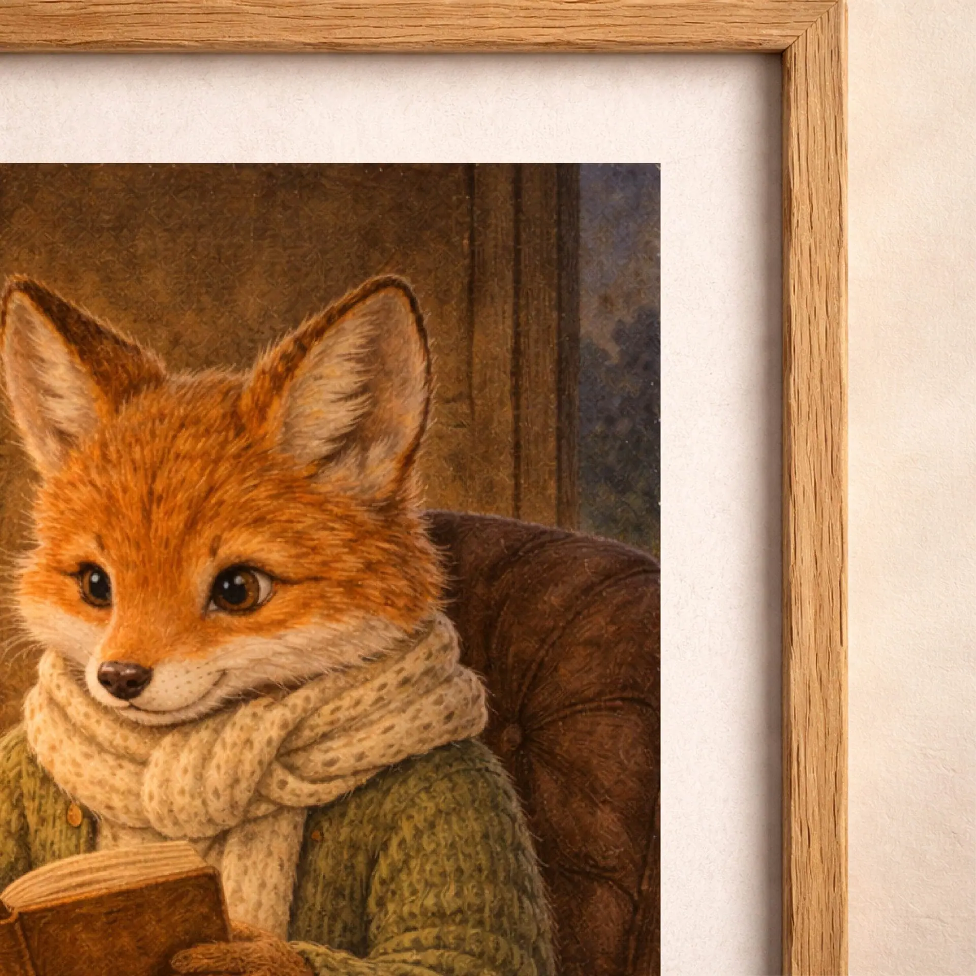 Woodland Fox Reading Printable Wall Art Nursery Decor 4 close up fox reading illustration with candle light and vintage books