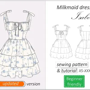 milkmaid dress with shoulder tie and ruffle mini skirt printable sewing pattern and detailed tutorial