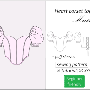 heart corset top with puff sleeves sewing pattern and detailed tutorial
