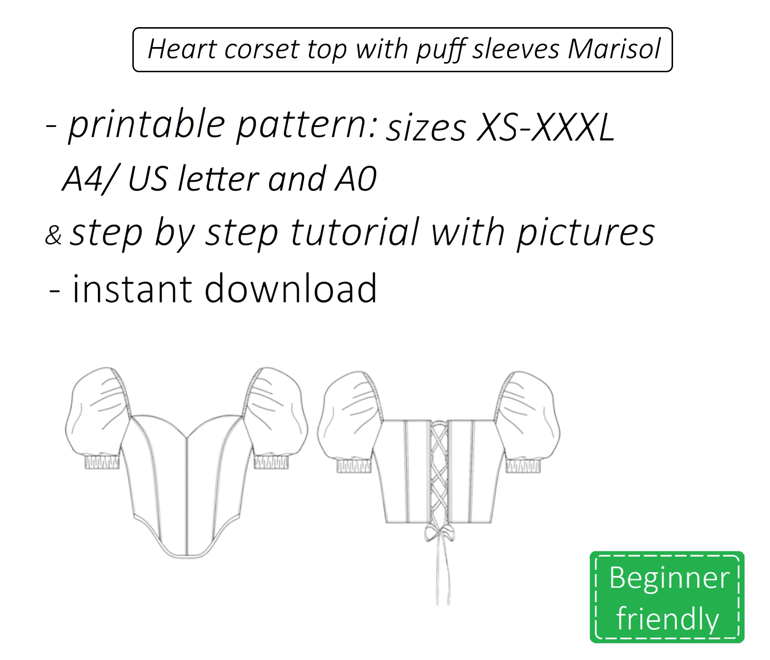 Heart corser top sewing pattern PDF Marisol + detailed tutorial 2 heart corset sewing pattern