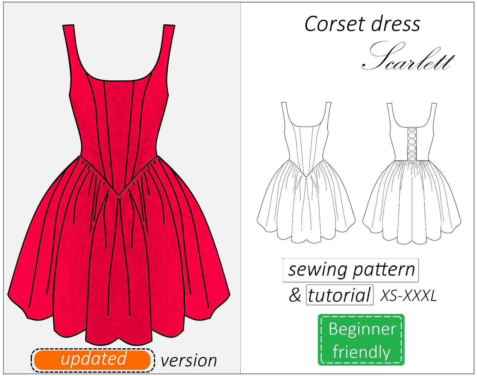 Corset dress sewing pattern PDF Scarlett + detailed tutorial 1 corset dress sewing pattern