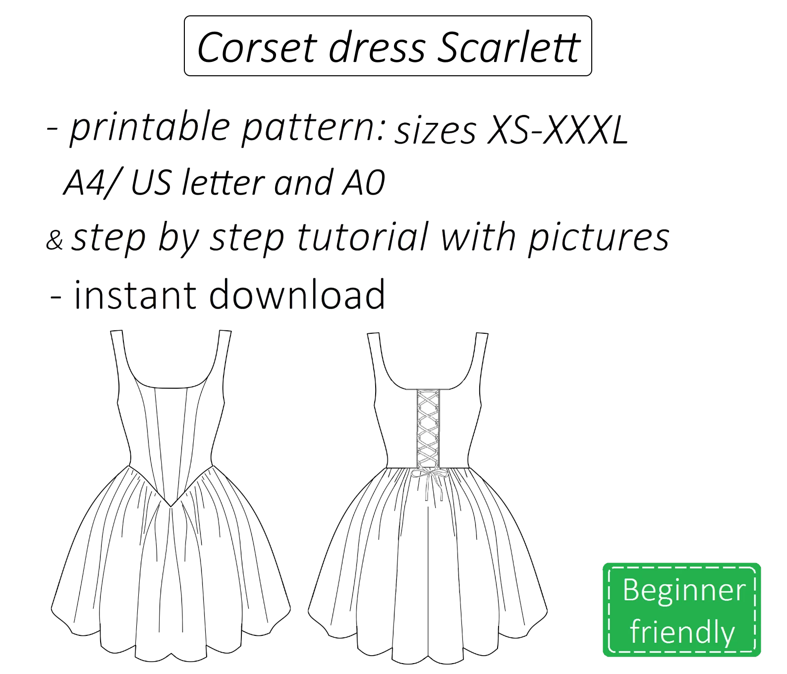 Corset dress sewing pattern PDF Scarlett + detailed tutorial 2 corset dress sewing pattern and tutorial