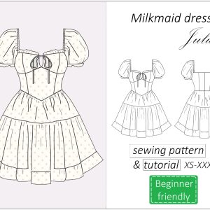 mini milkmaid dress with puff sleeves sewing pattern PDF and tutorial