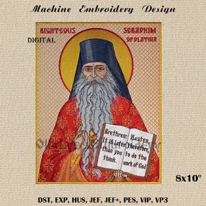 Icon of Father Seraphim of Platina machine embroidery design.