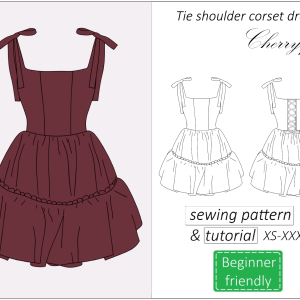 tie shoulder corset dress Cherry Pie sewing pattern PDF and detailed tutorial