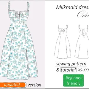 midi sleeveless milkmaid dress Odette sewing pattern PDF and tutorial