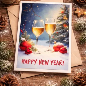 Happy New Year Card – Festive Champagne Holiday Greeting