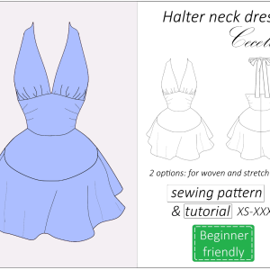 mini halter neck dress with skirt ruffle Cecilia sewing pattern