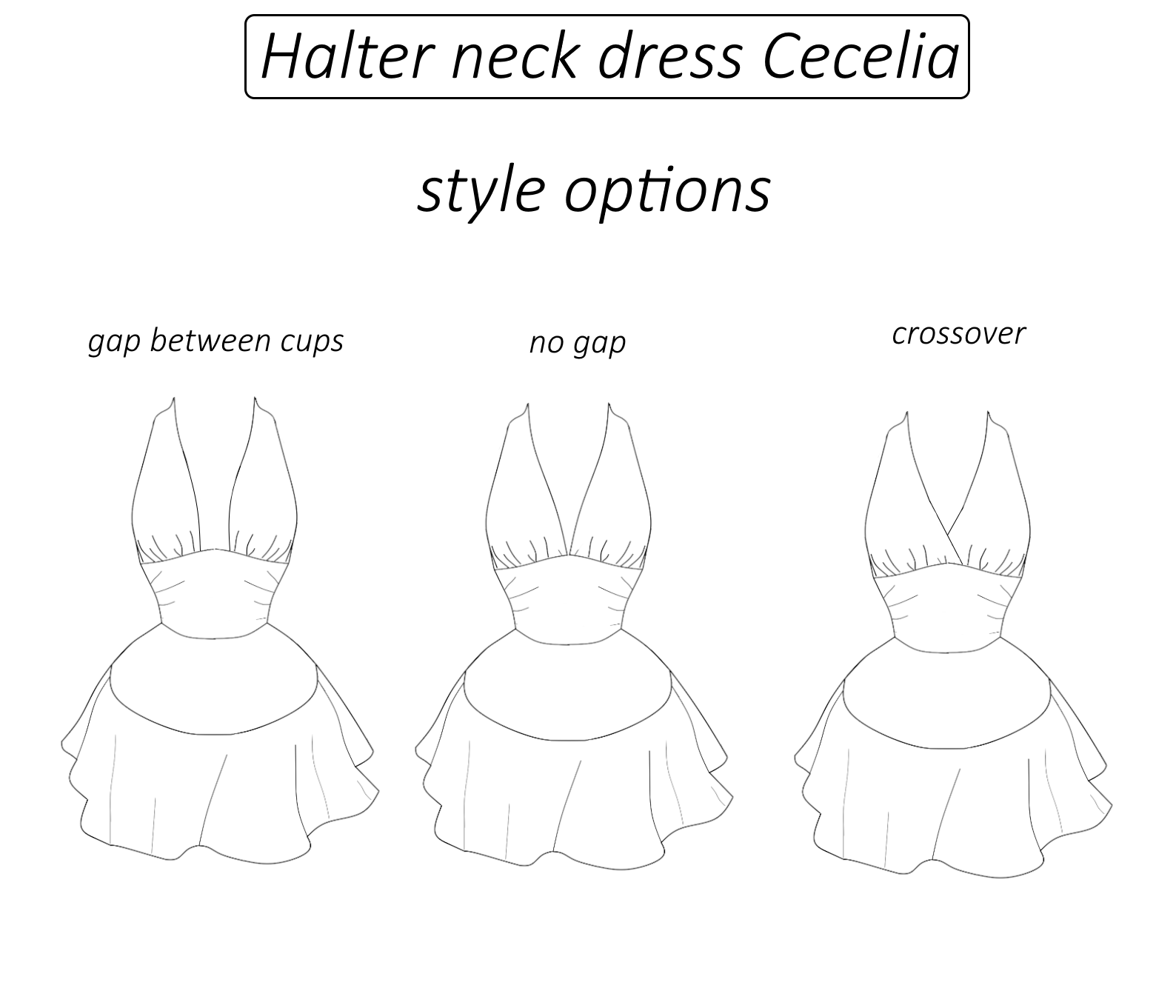 Halter neck dress sewing pattern PDF Cecelia detailed tutorial 3 style options mini open back dress with ruffle sewing pdf pattern
