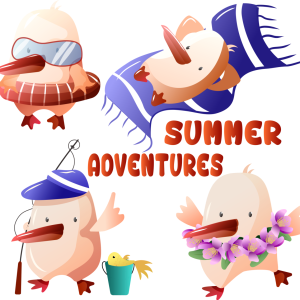 Summer Cartoon Duck Illustration – Cute Vacation Characters Clipa