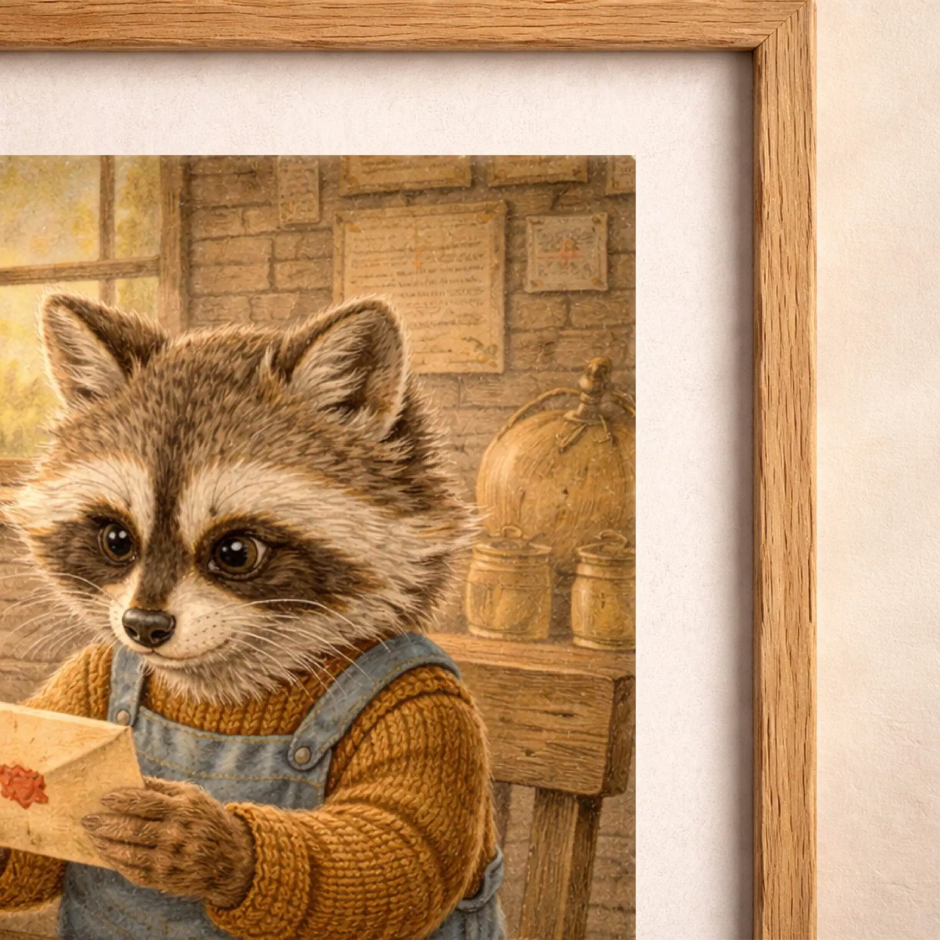 Raccoon Postman Printable Wall Art Nursery Cottagecore 4 Raccoon postman illustration detail vintage letters cottagecore woodland art