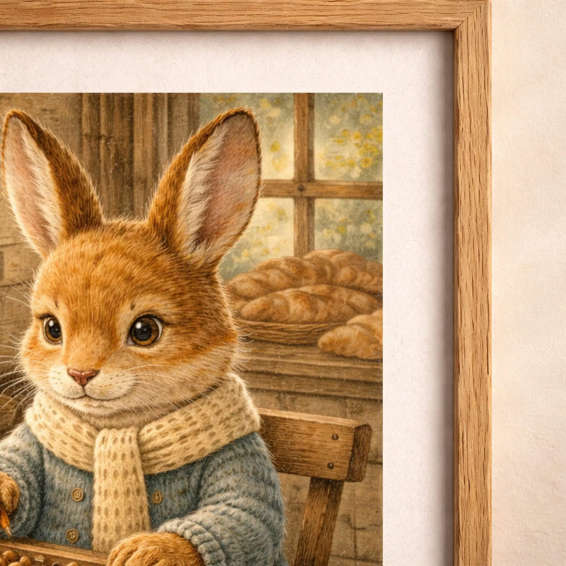 Bunny Baker Printable Wall Art Cottagecore Nursery Decor 4 bunny baker illustration detail printable wall art rabbit bakery scene