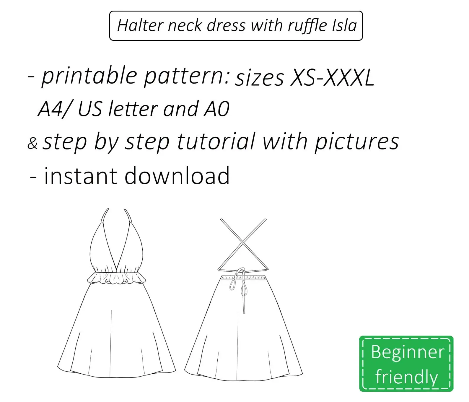 Halter neck dress sewing pattern PDF Isla + detailed tutorial 2 halter neck dress sewing pattern A4 US letter A0