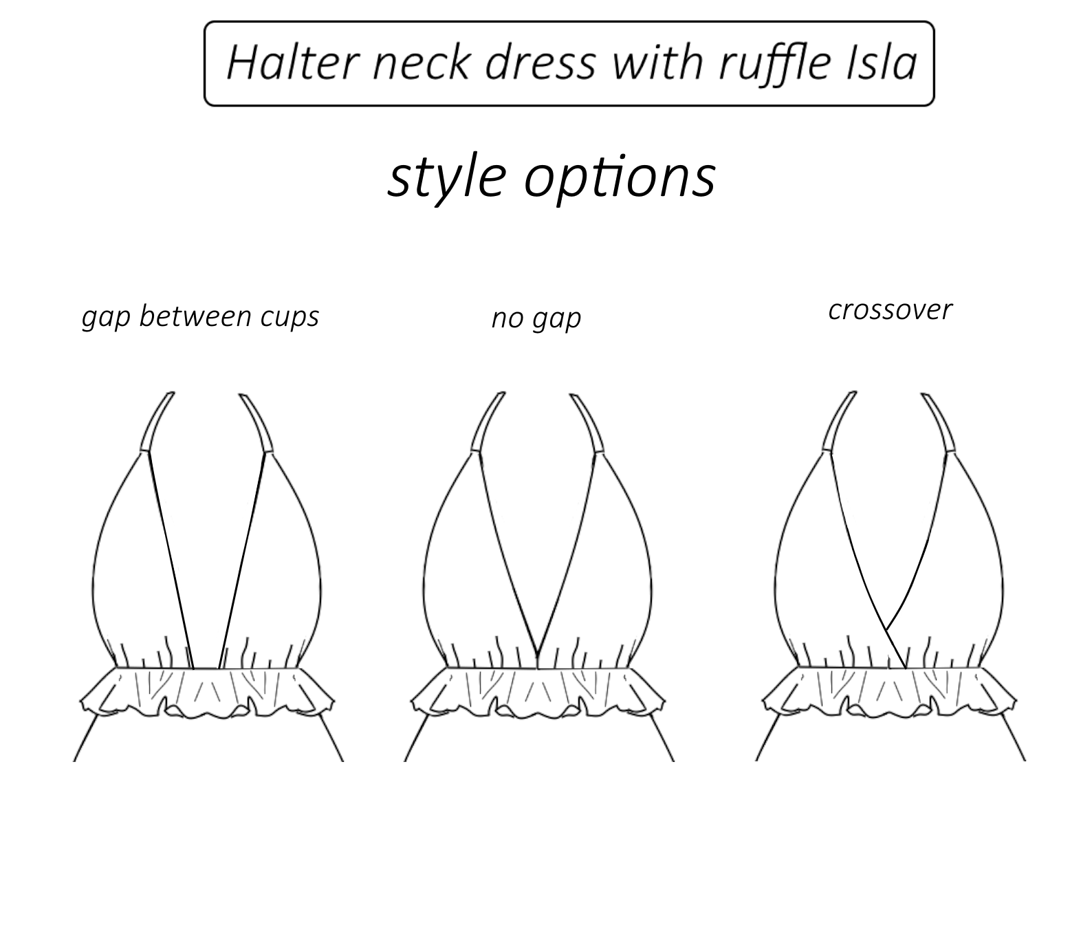 Halter neck dress sewing pattern PDF Isla + detailed tutorial 3 halter neck dress with ruffle sewing pattern style options