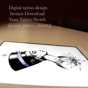 Egyptian Queen Nefertiti and Eye of Horus Tattoo Design Sketch