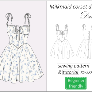 sleeveless corset mini dress sewing pattern PDF