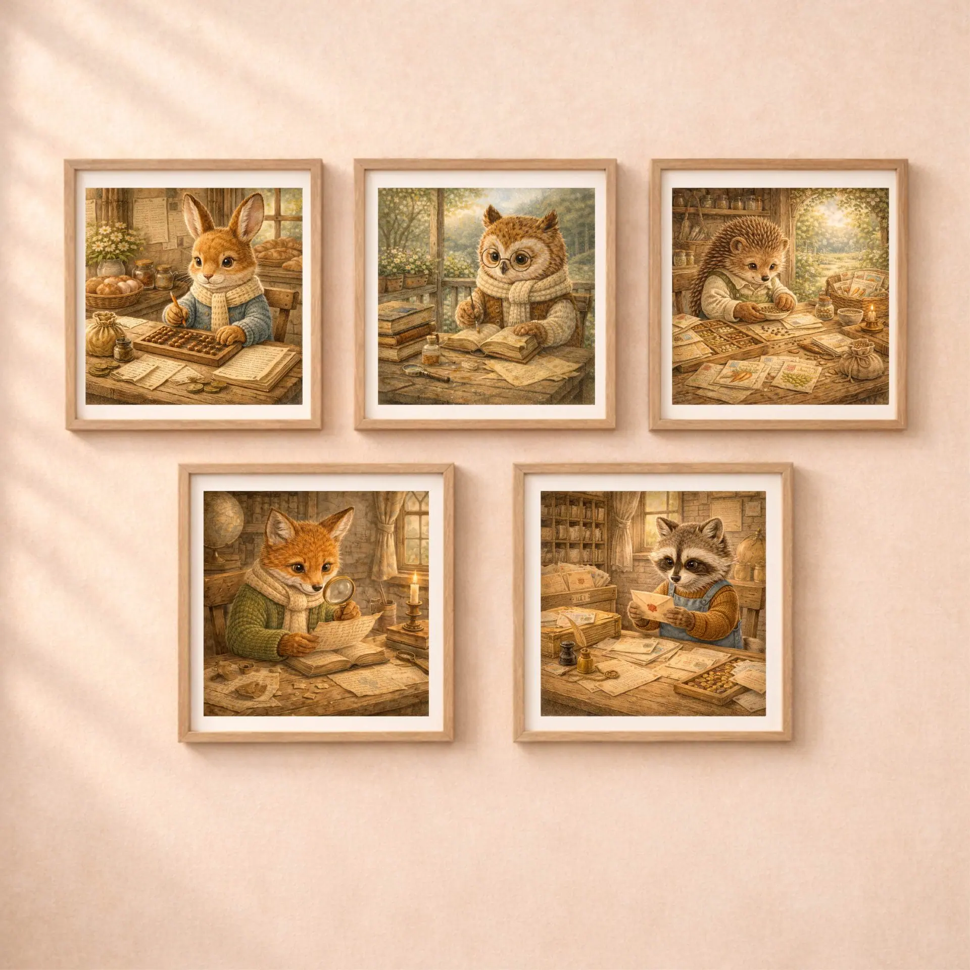 Owl Librarian Printable Wall Art Nursery Decor 6 woodland animal professions wall art set owl fox raccoon bunny hedgehog printable nursery decor
