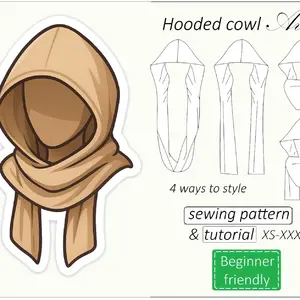 hooded cowl sewing pattern PDF Ava