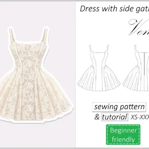 dress with side gathers sewing pattern PDF Venice