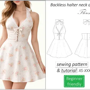 backless halter neck dress sewing pattern Florence