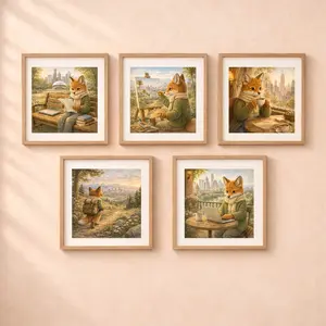 woodland fox travel usa wall art set printable nursery decor cottagecore gallery wall fox illustrations