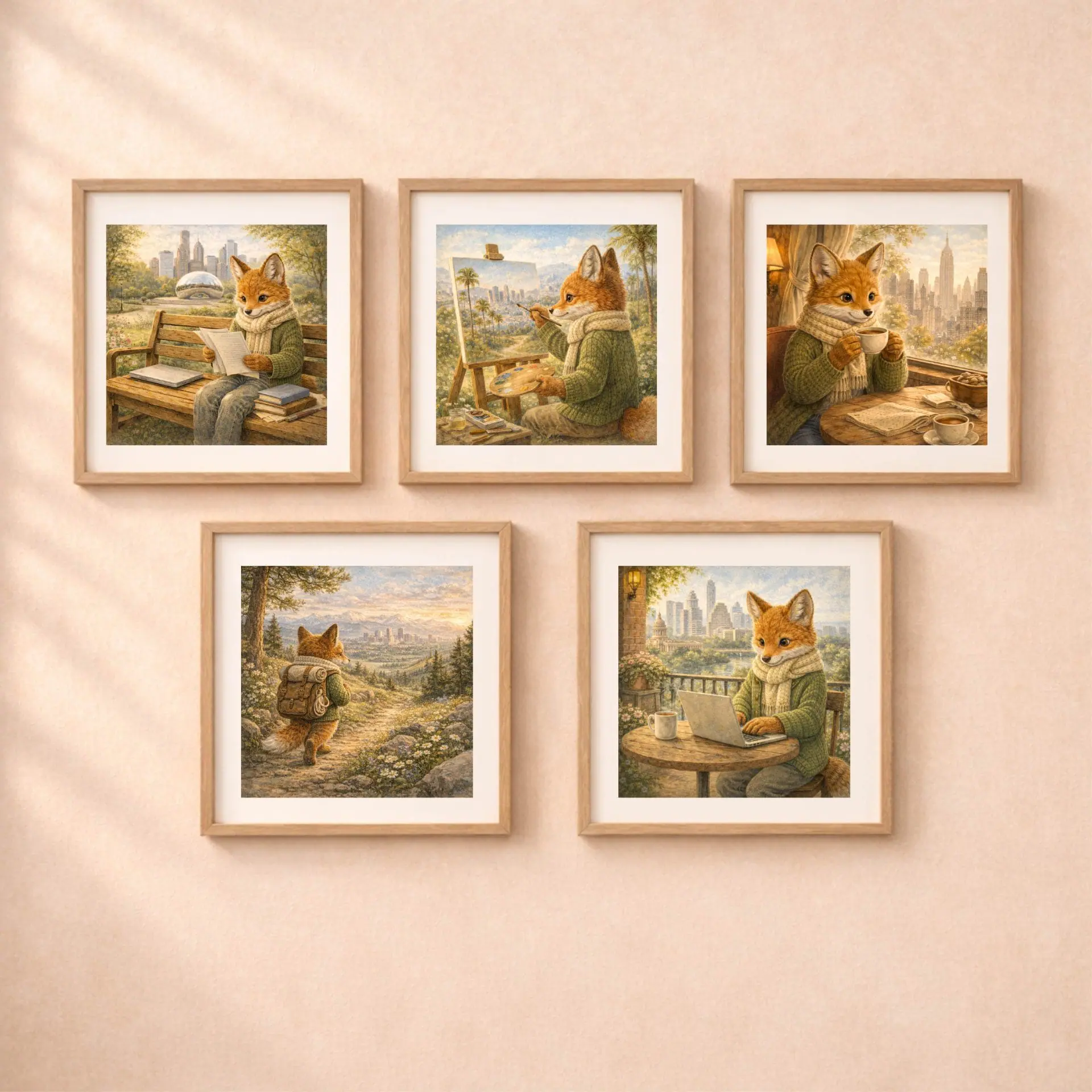 Woodland Fox Travel USA Wall Art Set Nursery Decor 1 woodland fox travel usa wall art set printable nursery decor cottagecore gallery wall fox illustrations