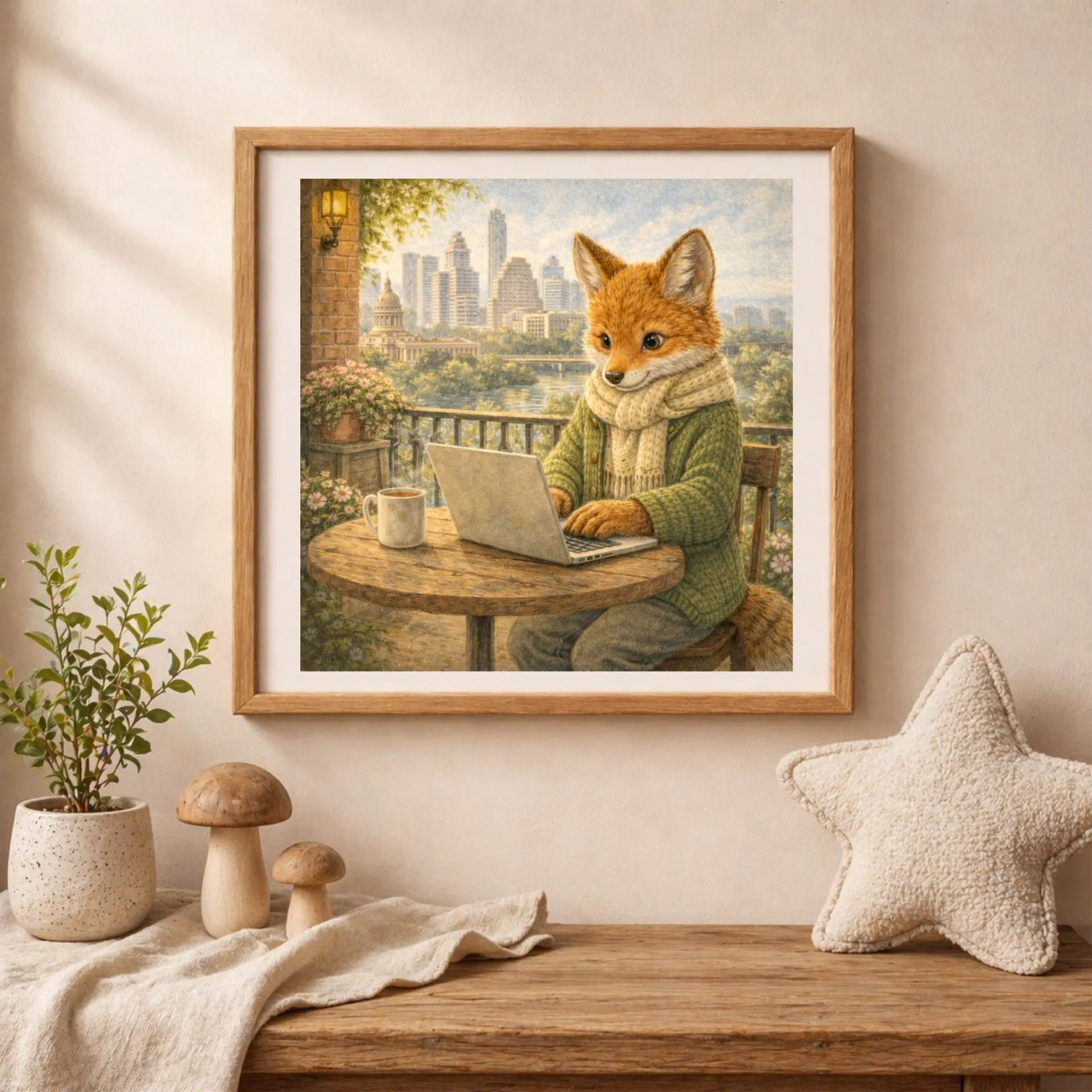 Woodland Fox Travel USA Wall Art Set Nursery Decor 4 woodland fox laptop austin printable wall art nursery decor cozy workspace animal illustration