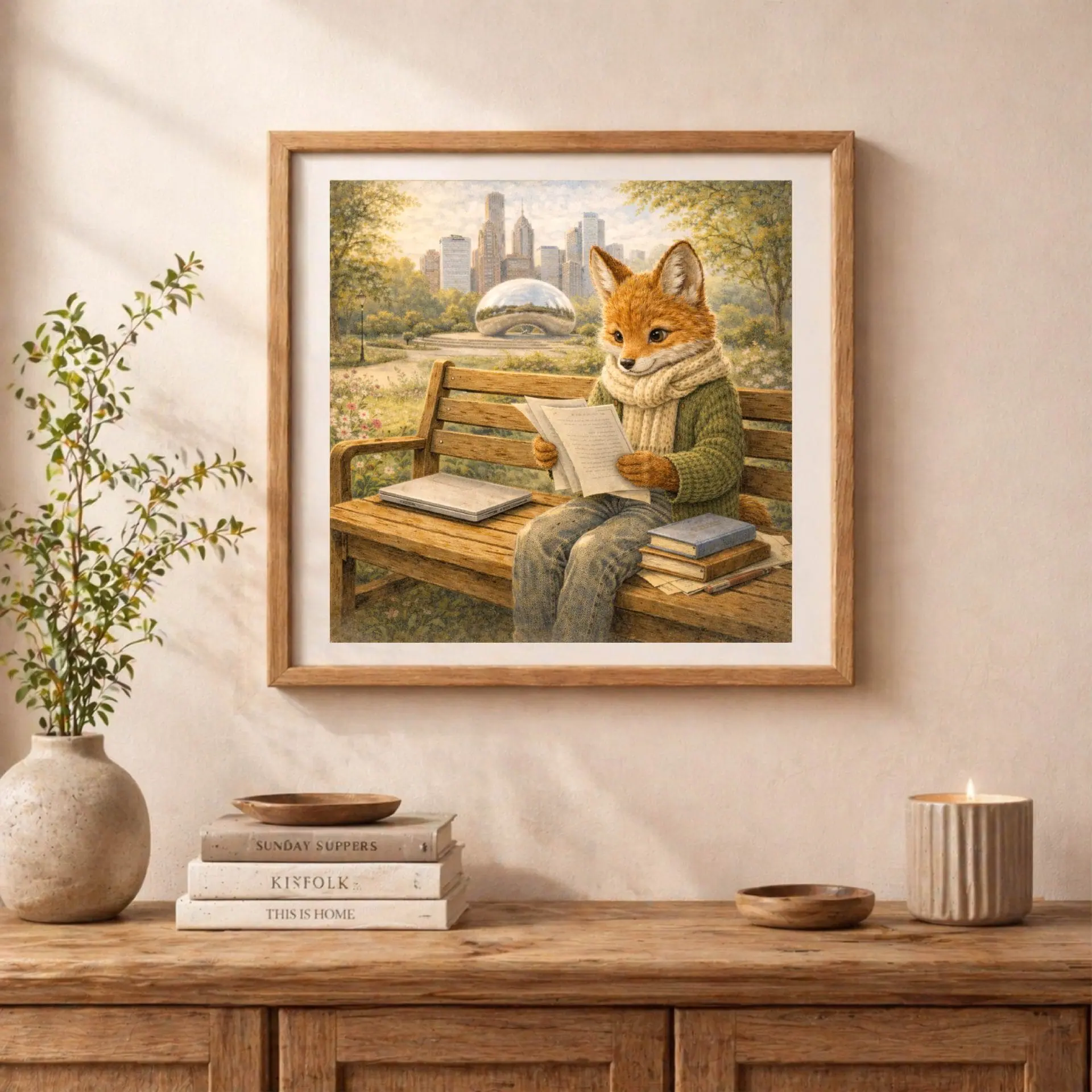 Woodland Fox Travel USA Wall Art Set Nursery Decor 5 woodland fox reading chicago printable wall art nursery decor park scene cottagecore illustration