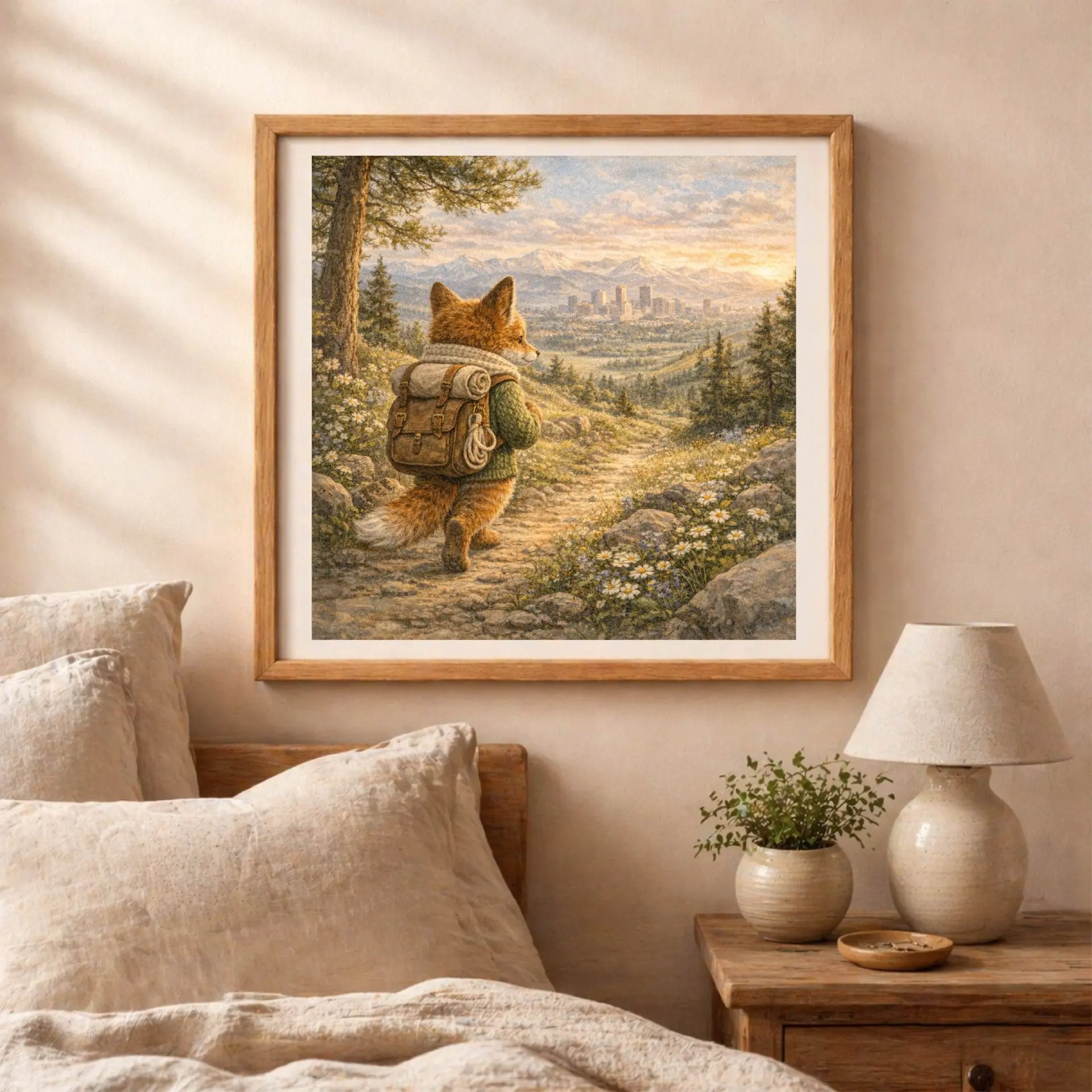 Woodland Fox Travel USA Wall Art Set Nursery Decor 6 woodland fox traveler mountains printable wall art nursery decor adventure cottagecore illustration