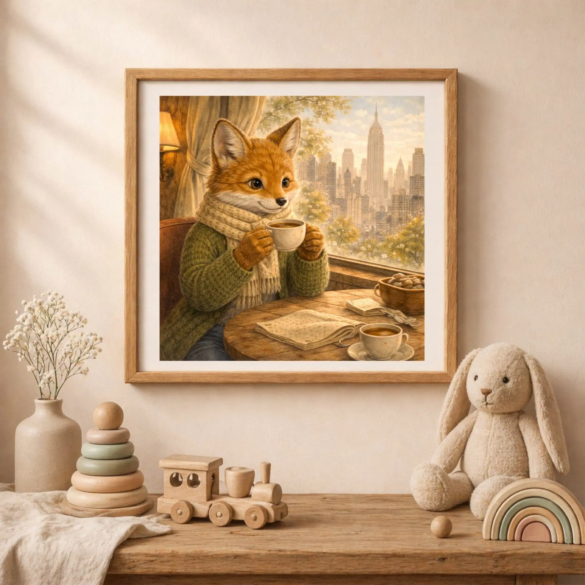Woodland Fox Travel USA Wall Art Set Nursery Decor 2 woodland fox coffee new york printable wall art nursery decor cozy cottagecore illustration