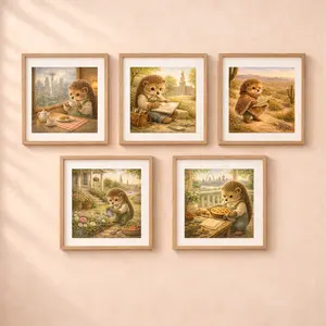 Woodland Hedgehog Travel USA Wall Art Set nursery decor printable with 5 illustrations Charleston Philadelphia Phoenix Seattle St Louis