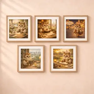 Woodland Owl Travel USA Wall Art Set nursery decor 5 prints gallery wall printable