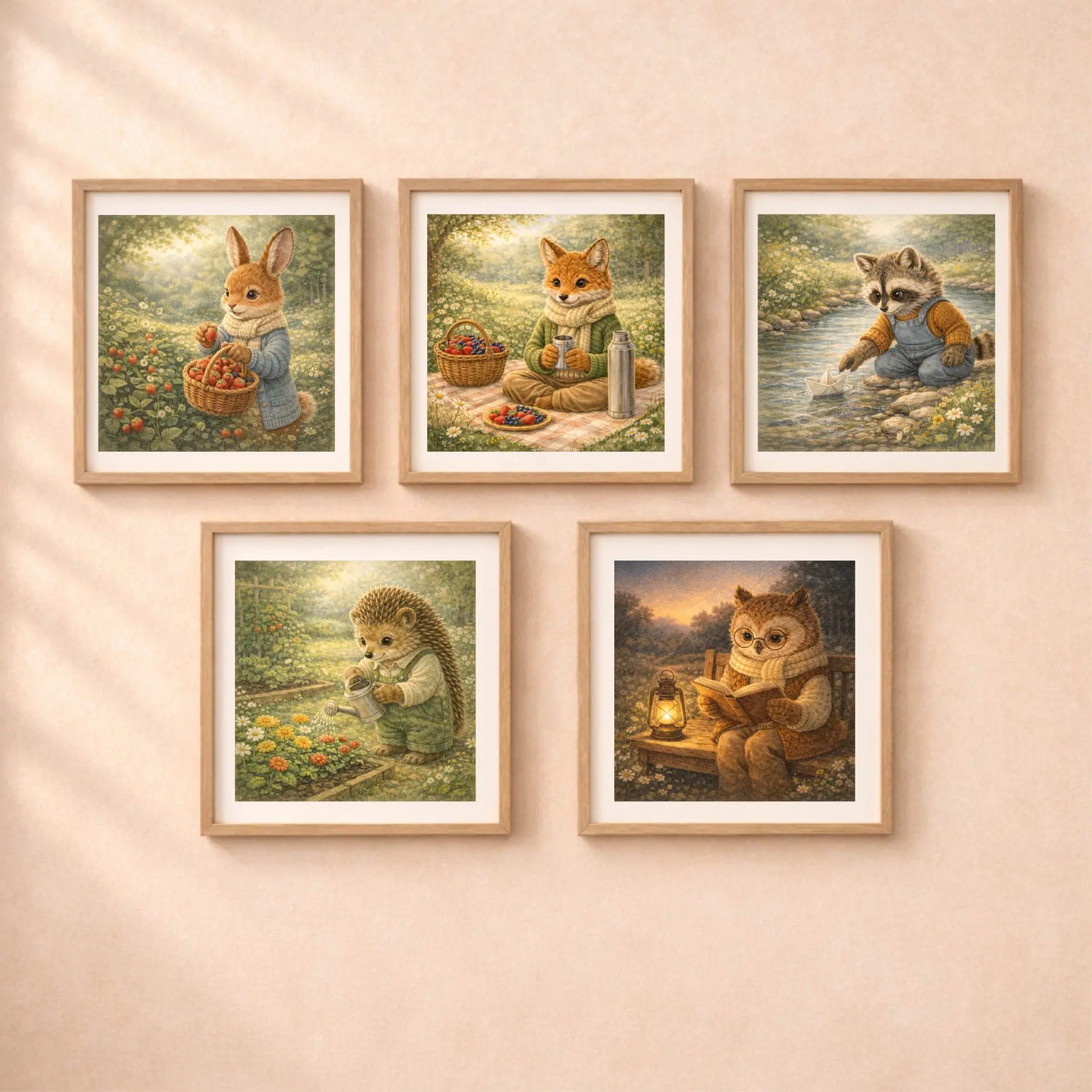 Woodland Fox Summer Wall Art Printable Nursery Decor 6 Woodland Animals Summer Wall Art Set printable fox rabbit raccoon owl hedgehog nursery decor