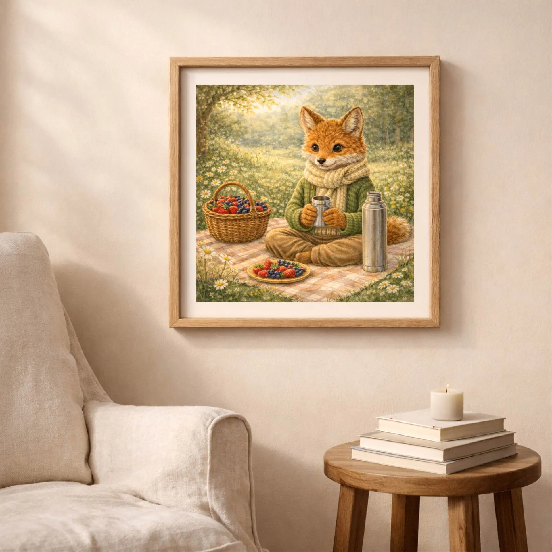 Woodland Fox Summer Wall Art Printable Nursery Decor 3 Woodland Fox Summer Wall Art Printable framed fox illustration cozy home decor