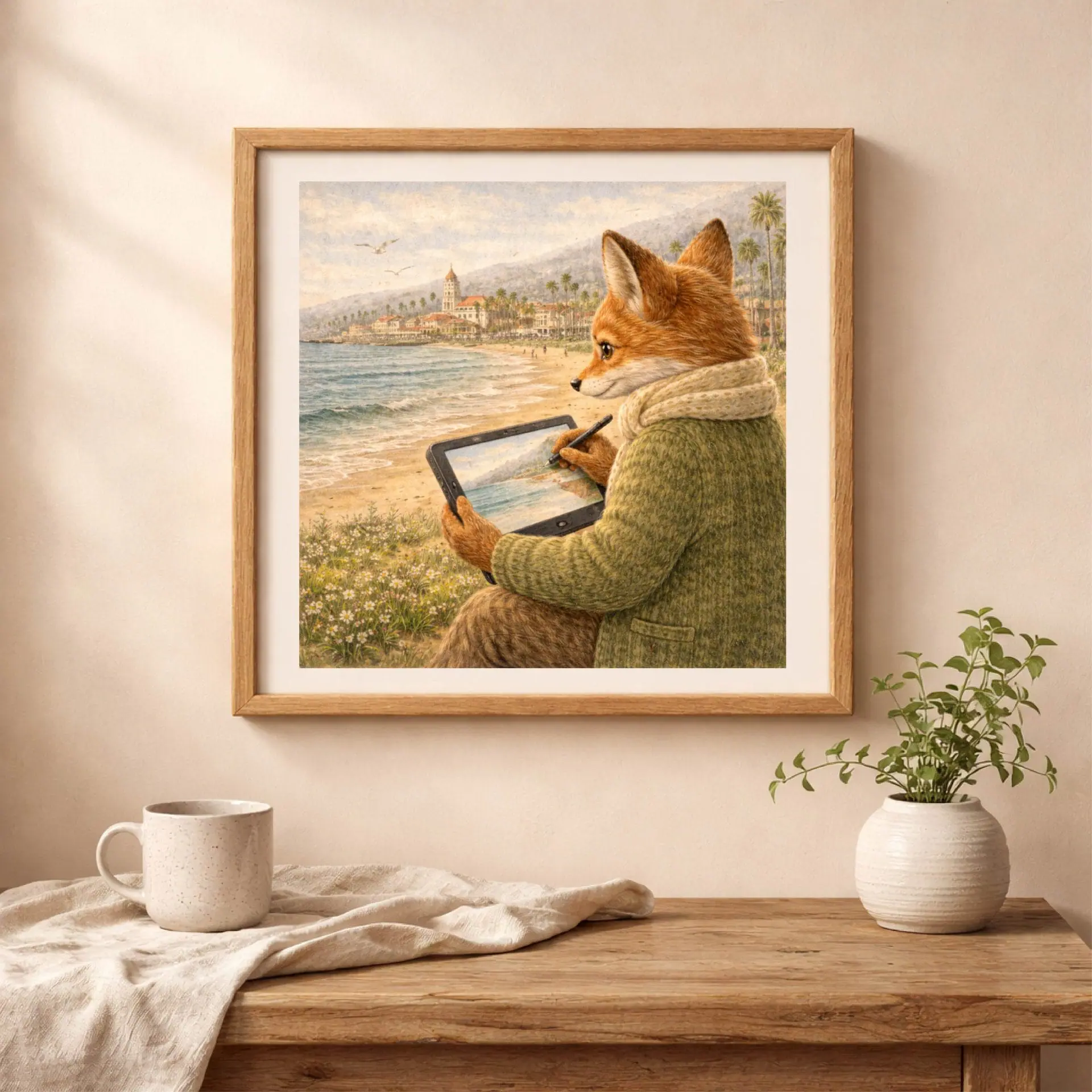 Woodland Fox Santa Barbara Wall Art Printable Nursery Decor 2 Woodland Fox Santa Barbara Wall Art Printable nursery decor coastal framed fox illustration