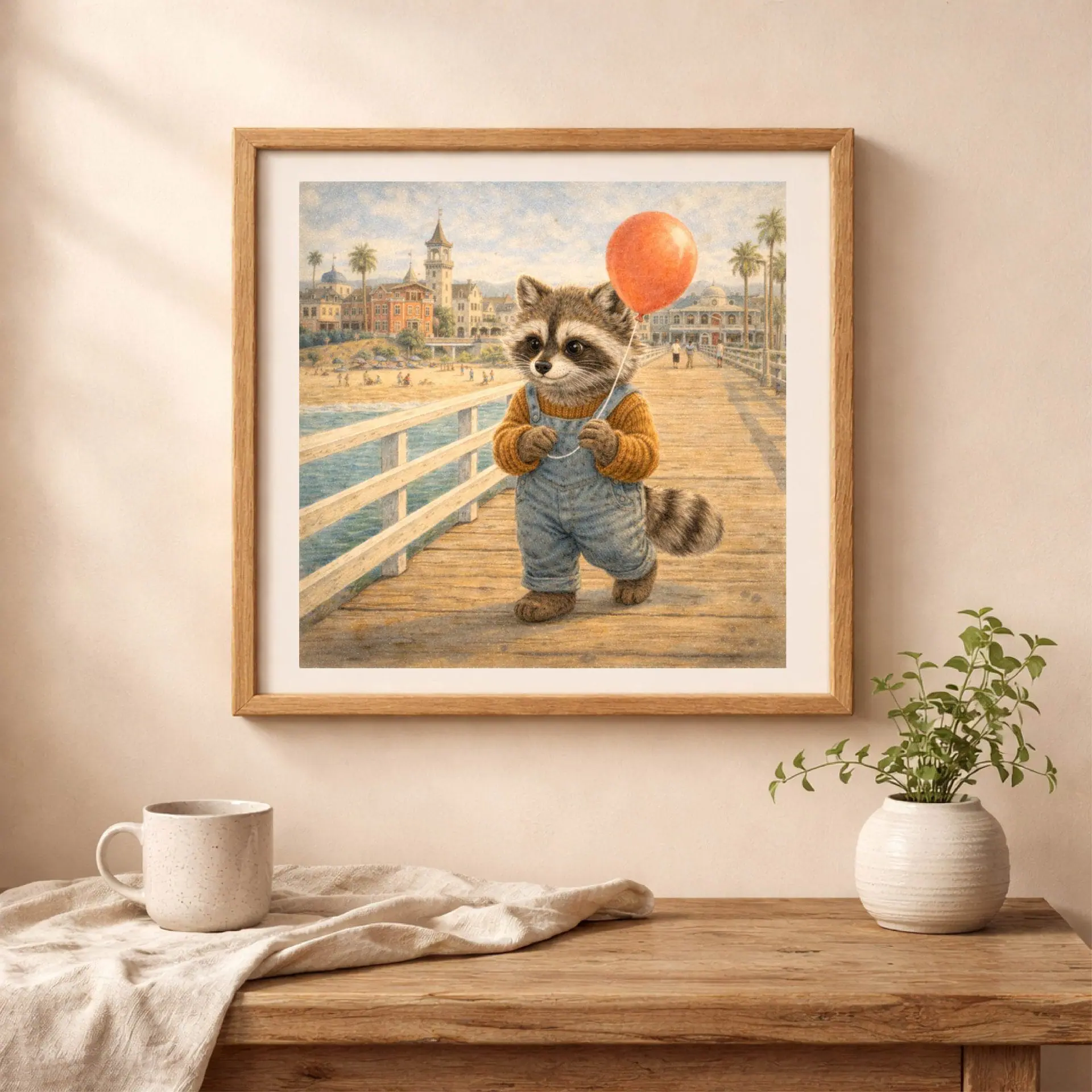 Woodland USA Travel Wall Art Set Printable Nursery Decor 3 Woodland Raccoon Santa Cruz Wall Art Printable nursery decor framed raccoon illustration