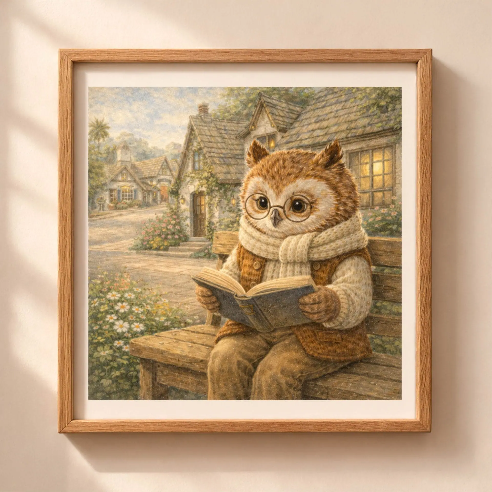 Woodland Owl Carmel Wall Art Printable Nursery Cottage Decor 1 Woodland Owl Carmel Wall Art Printable owl reading book cottage village nursery decor