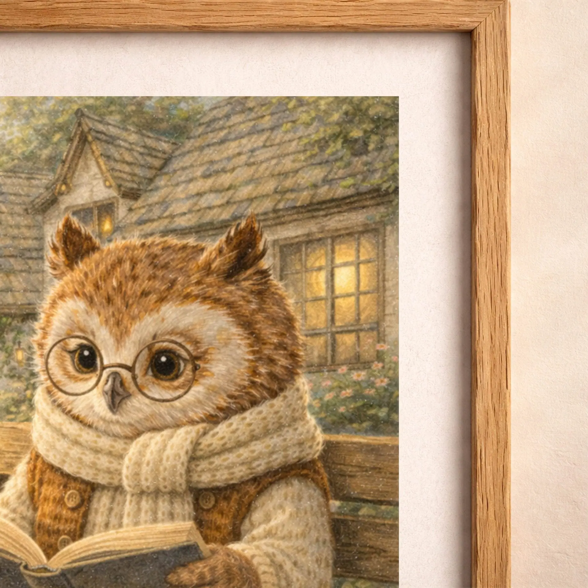 Woodland Owl Carmel Wall Art Printable Nursery Cottage Decor 4 Woodland Owl Carmel Wall Art Printable detail book texture cozy illustration