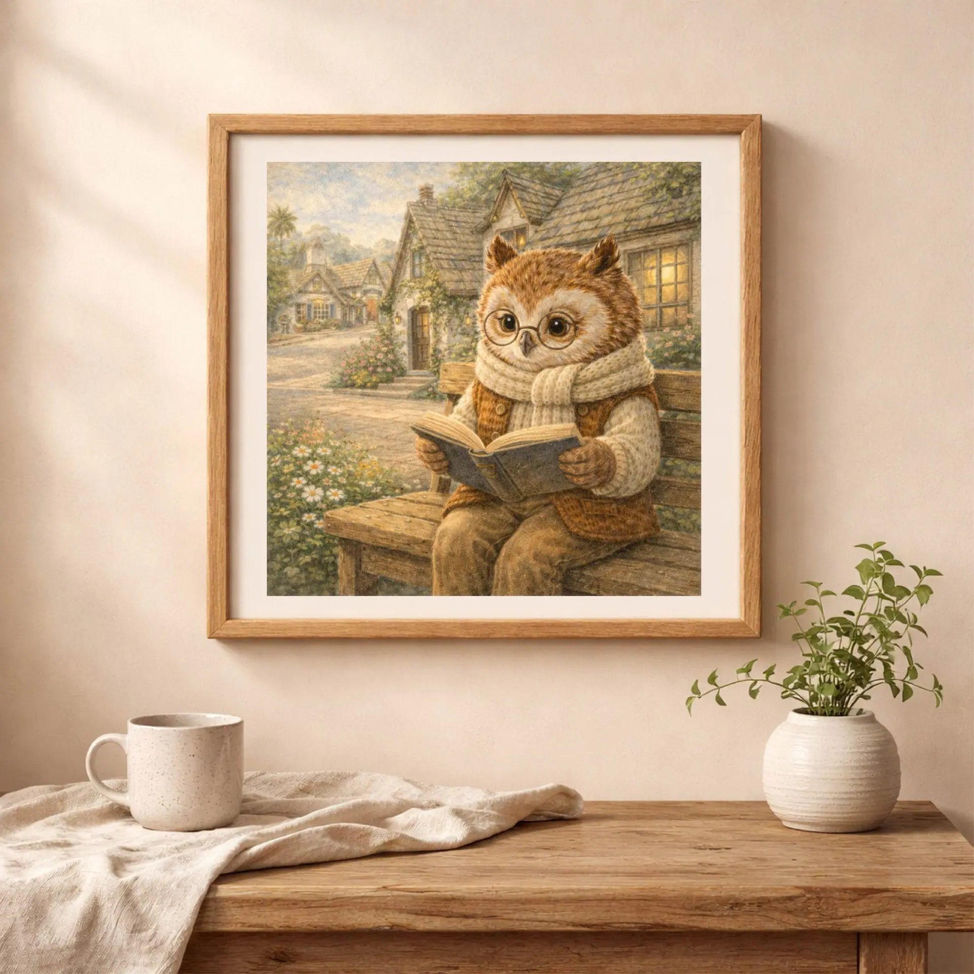 Woodland Owl Carmel Wall Art Printable Nursery Cottage Decor 2 Woodland Owl Carmel Wall Art Printable nursery decor cottagecore framed owl illustration