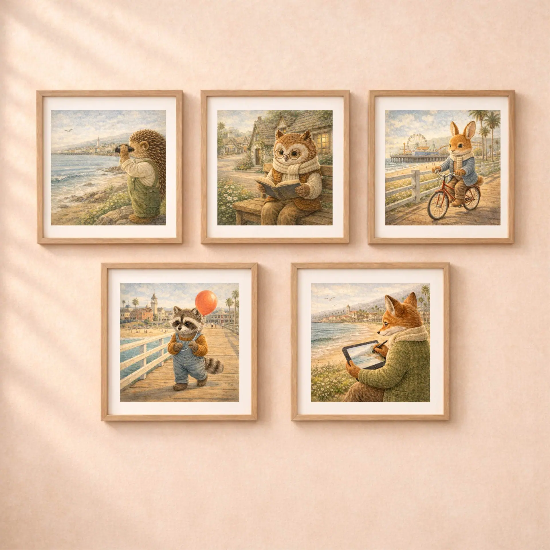 Woodland Owl Carmel Wall Art Printable Nursery Cottage Decor 6 Woodland USA Travel Wall Art Set animals nursery decor fox raccoon rabbit owl hedgehog