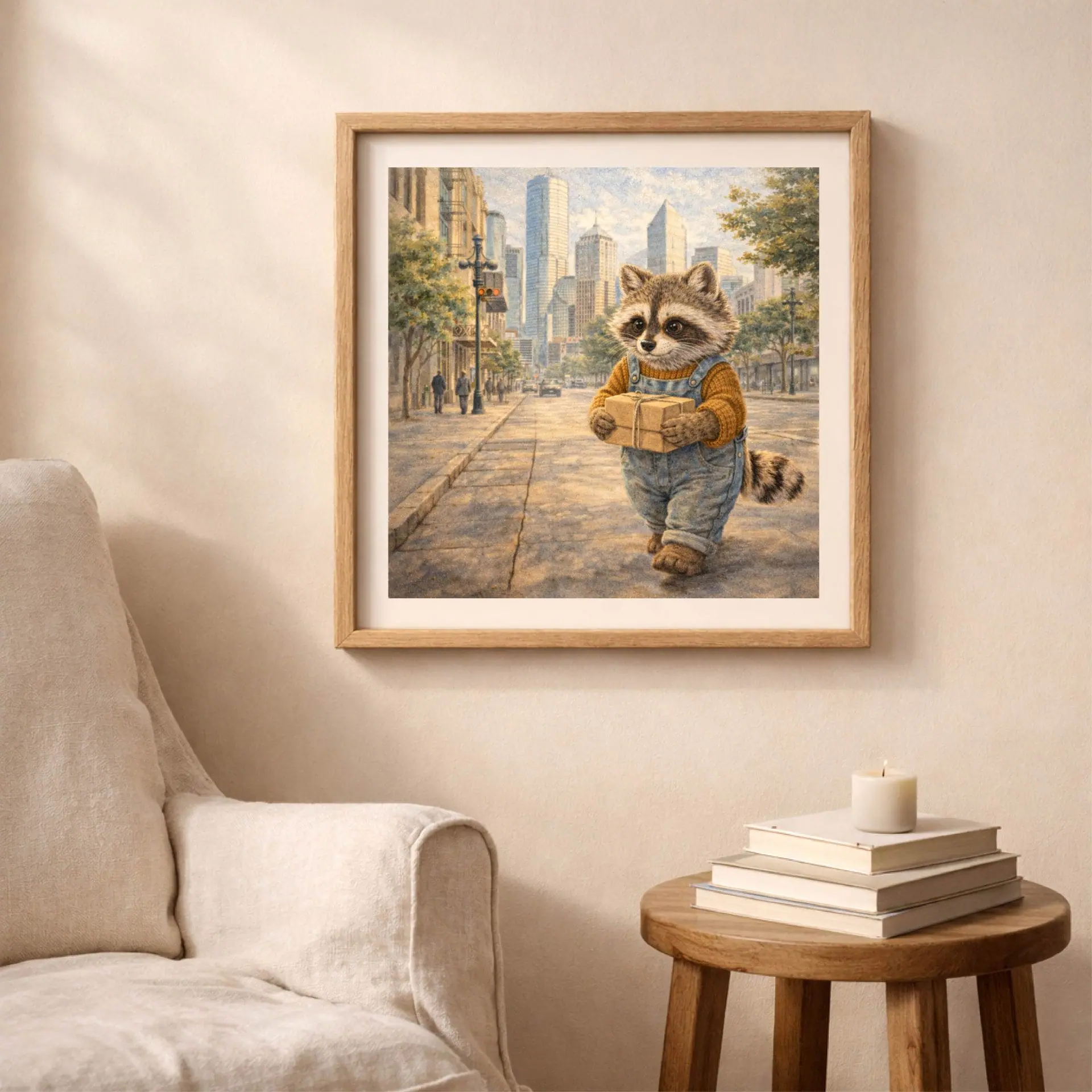 Woodland USA Travel Wall Art Set Printable Nursery Decor 3 Woodland Raccoon Houston printable wall art cozy home decor framed illustration