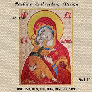 Mother of God of Vladimir icon machine embroidery design.