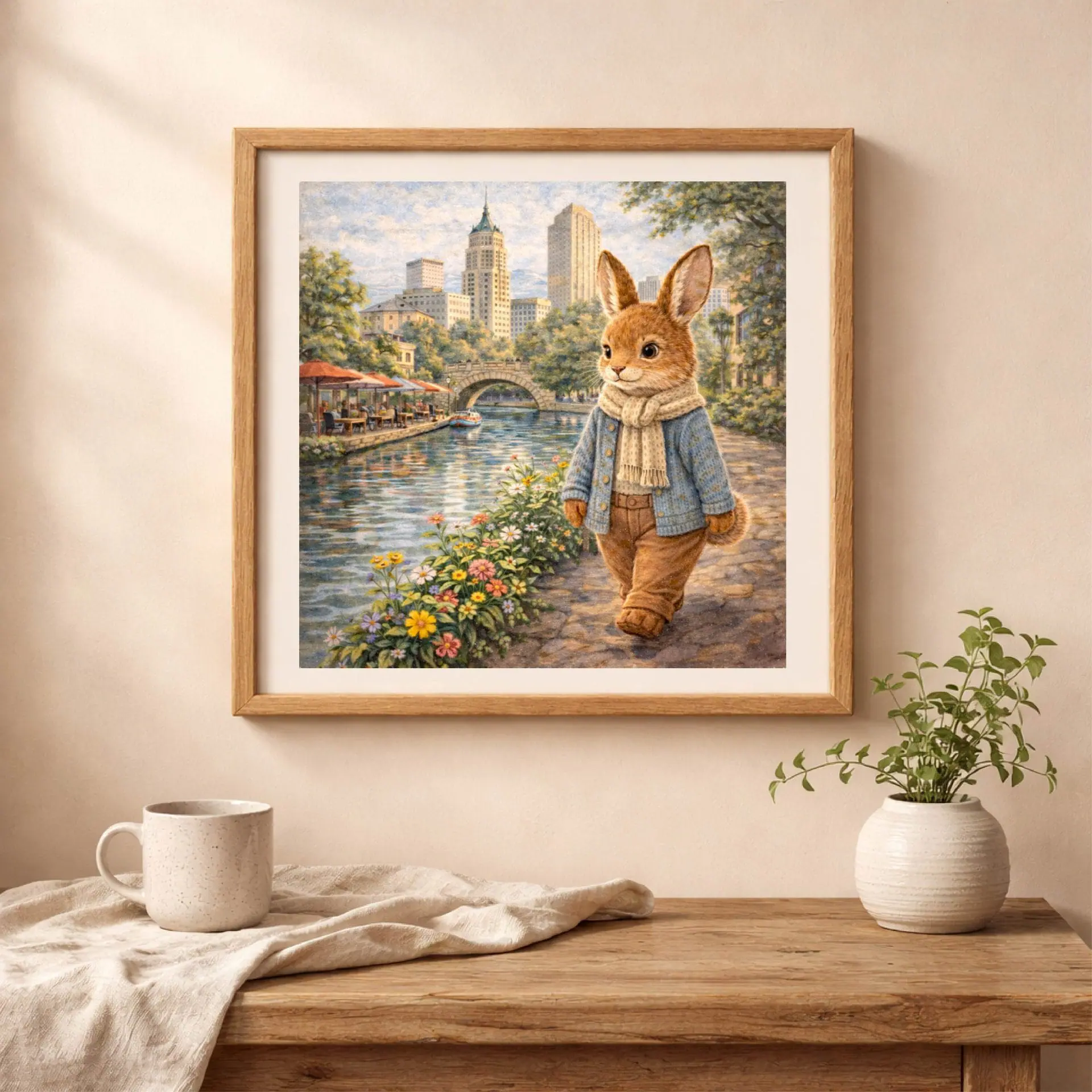 Woodland USA Travel Wall Art Set Printable Nursery Decor 4 Woodland Rabbit San Antonio Wall Art Printable nursery decor framed rabbit illustration