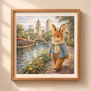 Woodland Rabbit San Antonio Wall Art Printable rabbit walking riverwalk flowers nursery decor