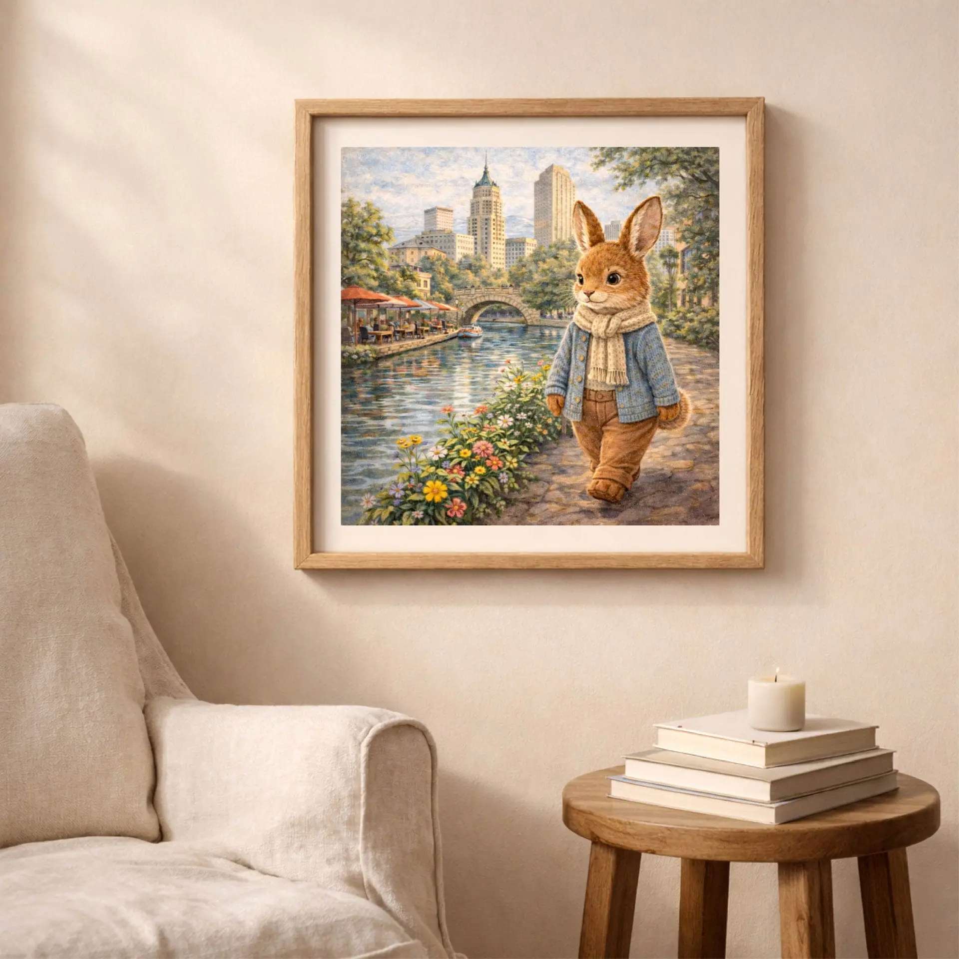 Woodland Rabbit San Antonio Wall Art Printable Nursery Decor 3 Woodland Rabbit San Antonio printable wall art cozy home decor framed illustration